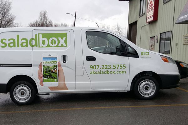 Pinted Logo & Graphics on Salad Box Van