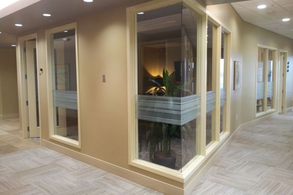 Etch Vinyl Striping in Small Band Accross Windows