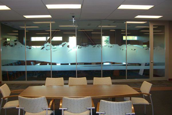 More Etch Vinyl Mountains on Conference Room Windows