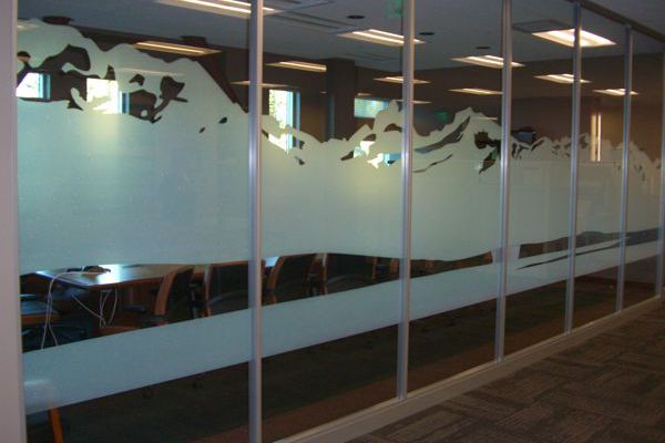 Etch Vinyl Mountains on Conference Room Windows