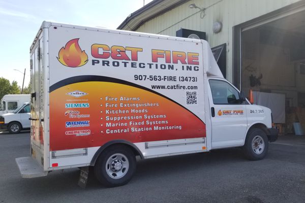 Printed Wrap Graphics on C & T Fire Protection Box Truck